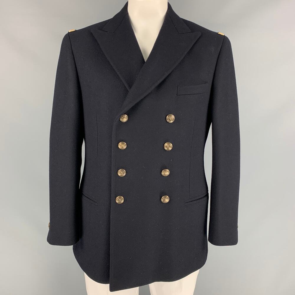 RALPH LAUREN PURPLE LABEL Size 42 Black Gold Wool Cashmere Double Breasted Coat